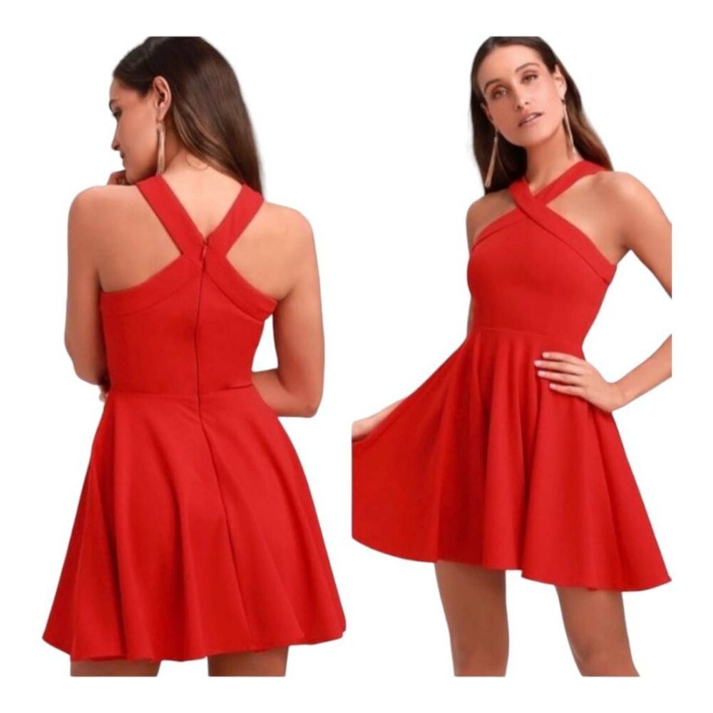 Lulu's Red Halter Dress SZ Medium The Way You Look Tonight Short NEW TAGS